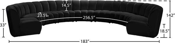 Infinity Velvet / Engineered Wood / Foam Contemporary Black Velvet 9pc. Modular Sectional - 183" W x 142" D x 33" H