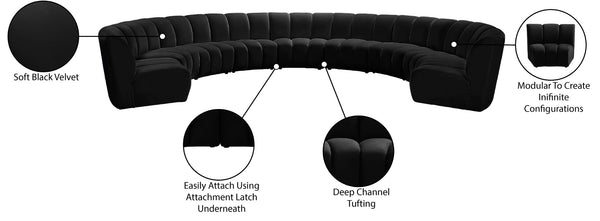 Infinity Velvet / Engineered Wood / Foam Contemporary Black Velvet 9pc. Modular Sectional - 183" W x 142" D x 33" H