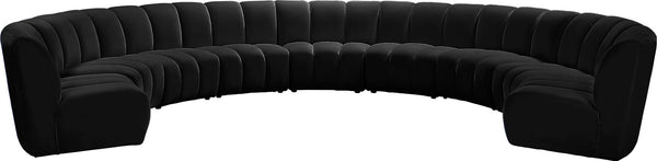 Infinity Velvet / Engineered Wood / Foam Contemporary Black Velvet 9pc. Modular Sectional - 183" W x 142" D x 33" H