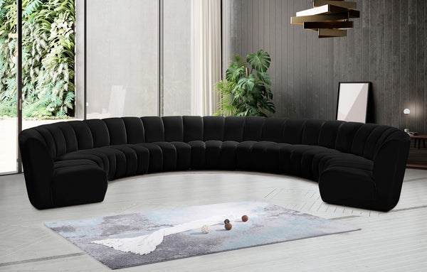 Infinity Velvet / Engineered Wood / Foam Contemporary Black Velvet 9pc. Modular Sectional - 183" W x 142" D x 33" H