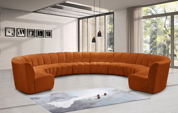 Infinity Velvet / Engineered Wood / Foam Contemporary Cognac Velvet 10pc. Modular Sectional - 183" W x 157" D x 33" H
