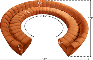 Infinity Velvet / Engineered Wood / Foam Contemporary Cognac Velvet 11pc. Modular Sectional - 183" W x 171" D x 33" H