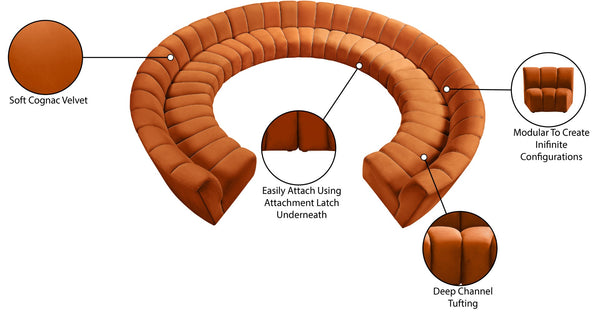 Infinity Velvet / Engineered Wood / Foam Contemporary Cognac Velvet 11pc. Modular Sectional - 183" W x 171" D x 33" H