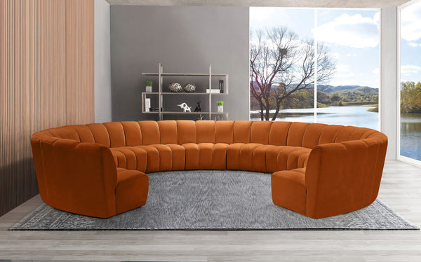 Infinity Velvet / Engineered Wood / Foam Contemporary Cognac Velvet 11pc. Modular Sectional - 183" W x 171" D x 33" H