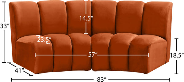 Infinity Velvet / Engineered Wood Contemporary Cognac Velvet 2pc. Modular Sectional - 83" W x 41" D x 33" H