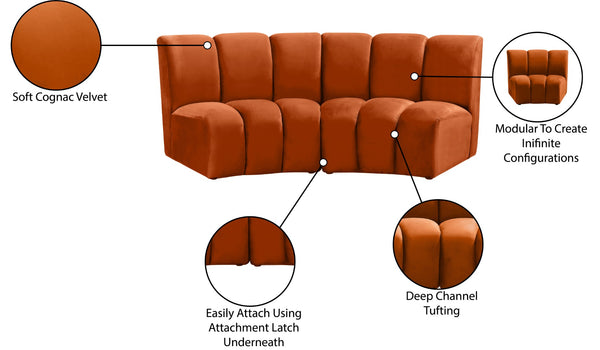 Infinity Velvet / Engineered Wood Contemporary Cognac Velvet 2pc. Modular Sectional - 83" W x 41" D x 33" H