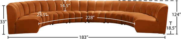 Infinity Velvet / Engineered Wood / Foam Contemporary Cognac Velvet 8pc. Modular Sectional - 183" W x 124" D x 33" H