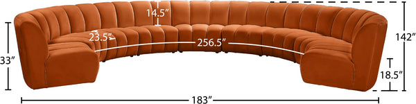 Infinity Velvet / Engineered Wood / Foam Contemporary Cognac Velvet 9pc. Modular Sectional - 183" W x 142" D x 33" H