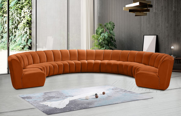 Infinity Velvet / Engineered Wood / Foam Contemporary Cognac Velvet 9pc. Modular Sectional - 183" W x 142" D x 33" H