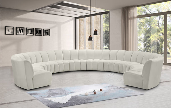 Infinity Velvet / Engineered Wood / Foam Contemporary Cream Velvet 10pc. Modular Sectional - 183" W x 157" D x 33" H
