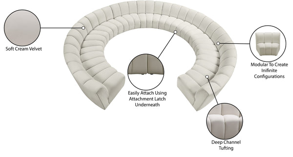 Infinity Velvet / Engineered Wood / Foam Contemporary Cream Velvet 11pc. Modular Sectional - 183" W x 171" D x 33" H