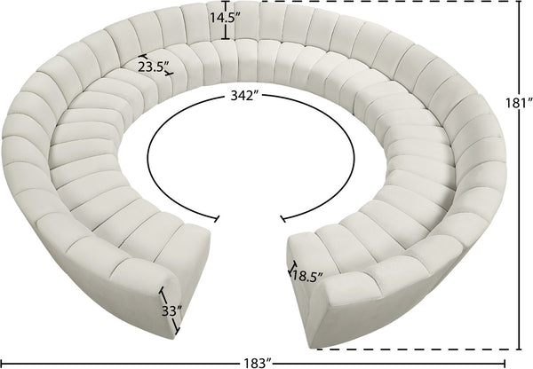 Infinity Velvet / Engineered Wood / Foam Contemporary Cream Velvet 12pc. Modular Sectional - 183" W x 181" D x 33" H