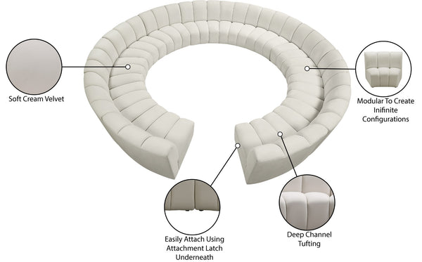 Infinity Velvet / Engineered Wood / Foam Contemporary Cream Velvet 12pc. Modular Sectional - 183" W x 181" D x 33" H