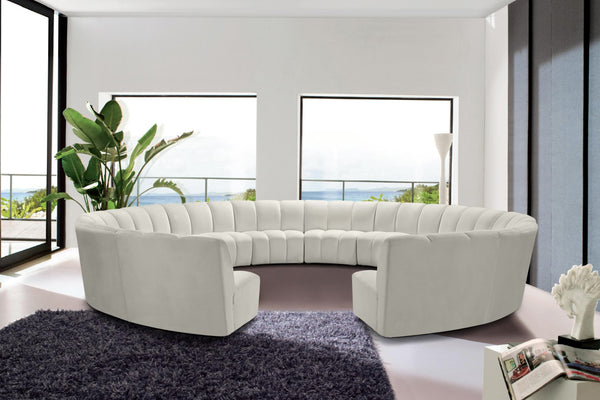 Infinity Velvet / Engineered Wood / Foam Contemporary Cream Velvet 12pc. Modular Sectional - 183" W x 181" D x 33" H