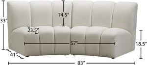 Infinity Velvet / Engineered Wood Contemporary Cream Velvet 2pc. Modular Sectional - 83" W x 41" D x 33" H