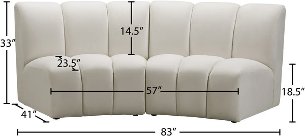 Infinity Velvet / Engineered Wood Contemporary Cream Velvet 2pc. Modular Sectional - 83" W x 41" D x 33" H