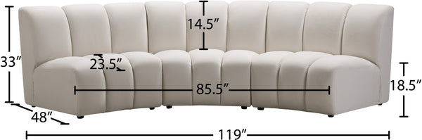 Infinity Velvet / Engineered Wood Contemporary Cream Velvet 3pc. Modular Sectional - 119" W x 48" D x 33" H