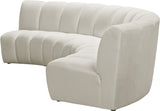 Infinity Velvet / Engineered Wood Contemporary Cream Velvet 3pc. Modular Sectional - 119" W x 48" D x 33" H