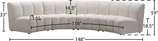 Infinity Velvet / Engineered Wood Contemporary Cream Velvet 4pc. Modular Sectional - 148" W x 59" D x 33" H