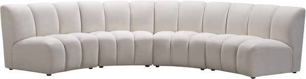 Infinity Velvet / Engineered Wood Contemporary Cream Velvet 4pc. Modular Sectional - 148" W x 59" D x 33" H