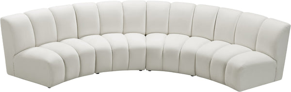 Infinity Velvet / Engineered Wood Contemporary Cream Velvet 4pc. Modular Sectional - 148" W x 59" D x 33" H