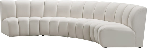 Infinity Velvet / Engineered Wood Contemporary Cream Velvet 4pc. Modular Sectional - 148" W x 59" D x 33" H