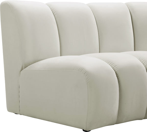 Infinity Velvet / Engineered Wood Contemporary Cream Velvet 4pc. Modular Sectional - 148" W x 59" D x 33" H