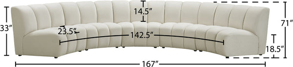 Infinity Velvet / Engineered Wood Contemporary Cream Velvet 5pc. Modular Sectional - 167" W x 71" D x 33" H