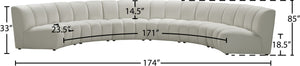 Infinity Velvet / Engineered Wood Contemporary Cream Velvet 6pc. Modular Sectional - 174" W x 85" D x 33" H