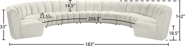 Infinity Velvet / Engineered Wood / Foam Contemporary Cream Velvet 9pc. Modular Sectional - 183" W x 142" D x 33" H