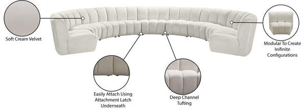 Infinity Velvet / Engineered Wood / Foam Contemporary Cream Velvet 9pc. Modular Sectional - 183" W x 142" D x 33" H