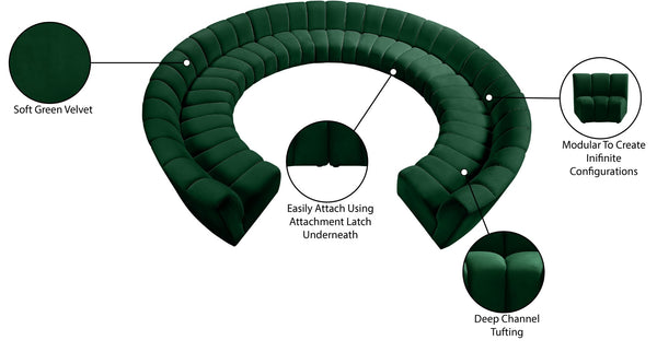 Infinity Velvet / Engineered Wood / Foam Contemporary Green Velvet 11pc. Modular Sectional - 183" W x 171" D x 33" H