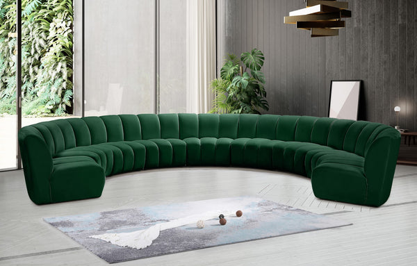 Infinity Velvet / Engineered Wood / Foam Contemporary Green Velvet 9pc. Modular Sectional - 183" W x 142" D x 33" H