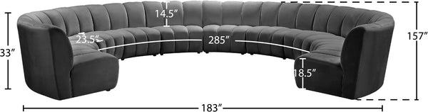 Infinity Velvet / Engineered Wood / Foam Contemporary Grey Velvet 10pc. Modular Sectional - 183" W x 157" D x 33" H