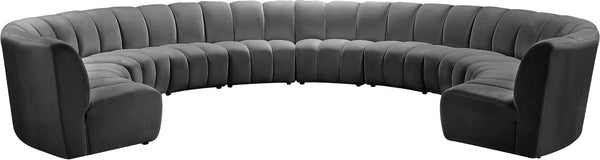 Infinity Velvet / Engineered Wood / Foam Contemporary Grey Velvet 10pc. Modular Sectional - 183" W x 157" D x 33" H