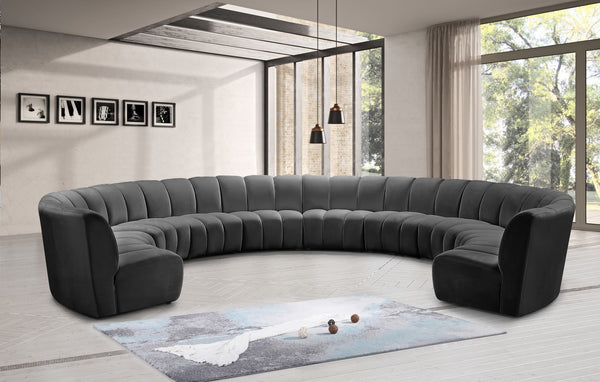 Infinity Velvet / Engineered Wood / Foam Contemporary Grey Velvet 10pc. Modular Sectional - 183" W x 157" D x 33" H
