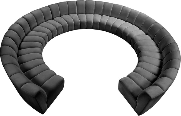 Infinity Velvet / Engineered Wood / Foam Contemporary Grey Velvet 11pc. Modular Sectional - 183" W x 171" D x 33" H