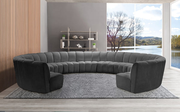Infinity Velvet / Engineered Wood / Foam Contemporary Grey Velvet 11pc. Modular Sectional - 183" W x 171" D x 33" H