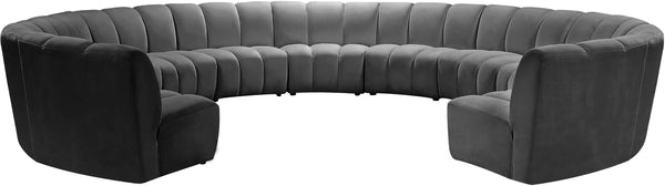 Infinity Velvet / Engineered Wood / Foam Contemporary Grey Velvet 11pc. Modular Sectional - 183" W x 171" D x 33" H