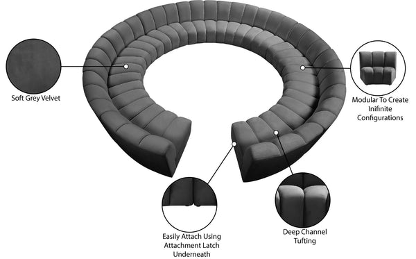 Infinity Velvet / Engineered Wood / Foam Contemporary Grey Velvet 12pc. Modular Sectional - 183" W x 181" D x 33" H