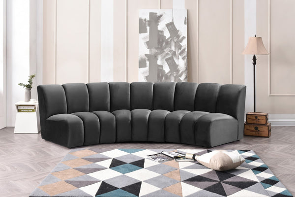 Infinity Velvet / Engineered Wood Contemporary Grey Velvet 3pc. Modular Sectional - 119" W x 48" D x 33" H