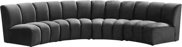 Infinity Velvet / Engineered Wood Contemporary Grey Velvet 4pc. Modular Sectional - 148" W x 59" D x 33" H