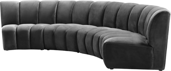 Infinity Velvet / Engineered Wood Contemporary Grey Velvet 4pc. Modular Sectional - 148" W x 59" D x 33" H