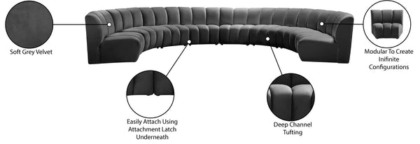 Infinity Velvet / Engineered Wood / Foam Contemporary Grey Velvet 8pc. Modular Sectional - 183" W x 124" D x 33" H