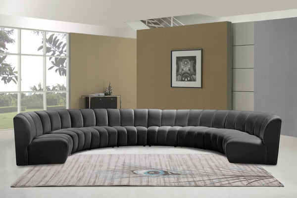 Infinity Velvet / Engineered Wood / Foam Contemporary Grey Velvet 8pc. Modular Sectional - 183" W x 124" D x 33" H