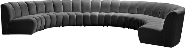 Infinity Velvet / Engineered Wood / Foam Contemporary Grey Velvet 8pc. Modular Sectional - 183" W x 124" D x 33" H