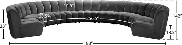 Infinity Velvet / Engineered Wood / Foam Contemporary Grey Velvet 9pc. Modular Sectional - 183" W x 142" D x 33" H