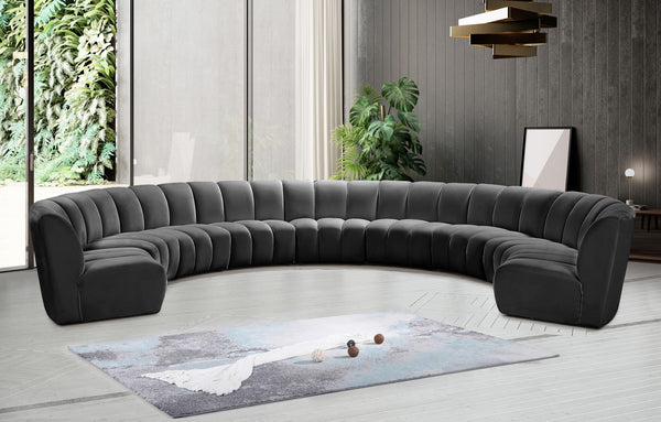 Infinity Velvet / Engineered Wood / Foam Contemporary Grey Velvet 9pc. Modular Sectional - 183" W x 142" D x 33" H