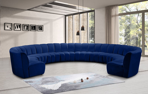 Infinity Velvet / Engineered Wood / Foam Contemporary Navy Velvet 10pc. Modular Sectional - 183" W x 157" D x 33" H