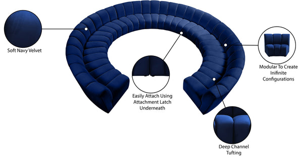 Infinity Velvet / Engineered Wood / Foam Contemporary Navy Velvet 11pc. Modular Sectional - 183" W x 171" D x 33" H